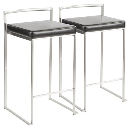 Fuji Stackable Counter Stool In Black Faux Leather, PK 2